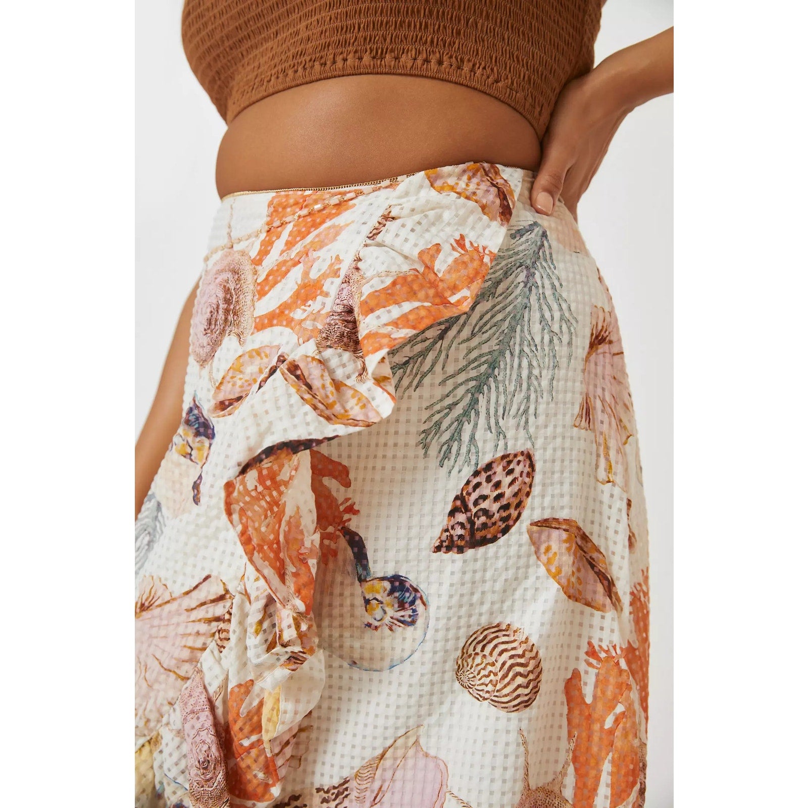 New Anthropologie Maeve A-Line Wrap Midi Skirt $170 PLUS 16W Sea Shell