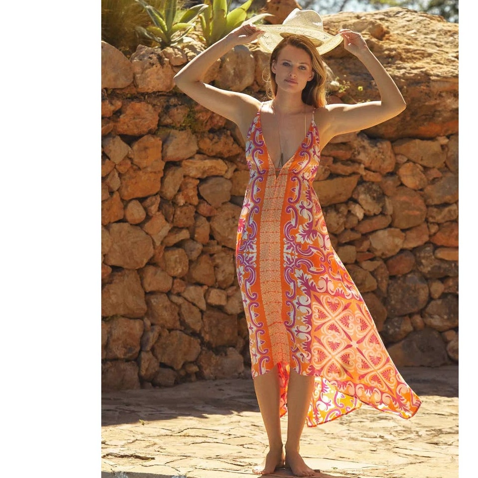New Anthropologie Abstract Geo Midi Cover-Up Dress $120 SMALL Orange Motif