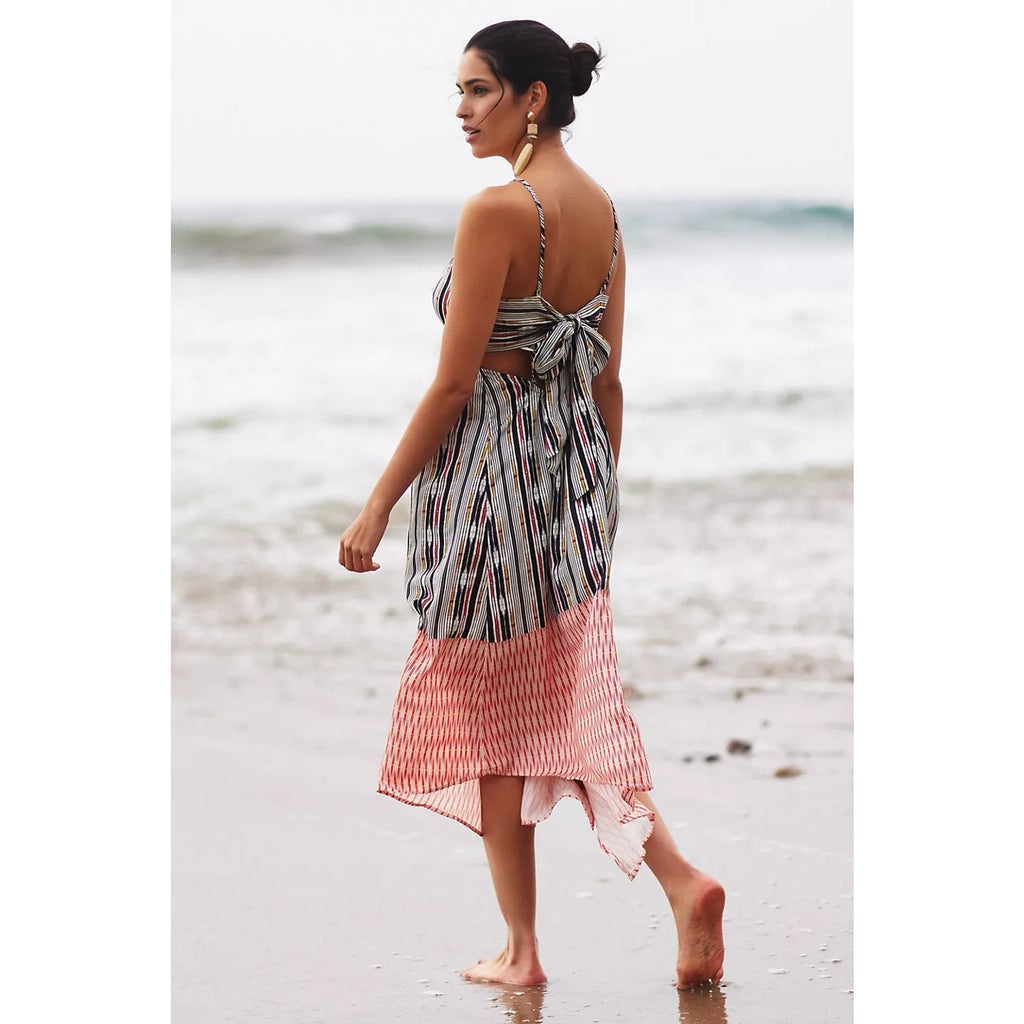 New Anthropologie Bare Cutout Boho Maxi Dress $118 Large Black Motif Adjustable