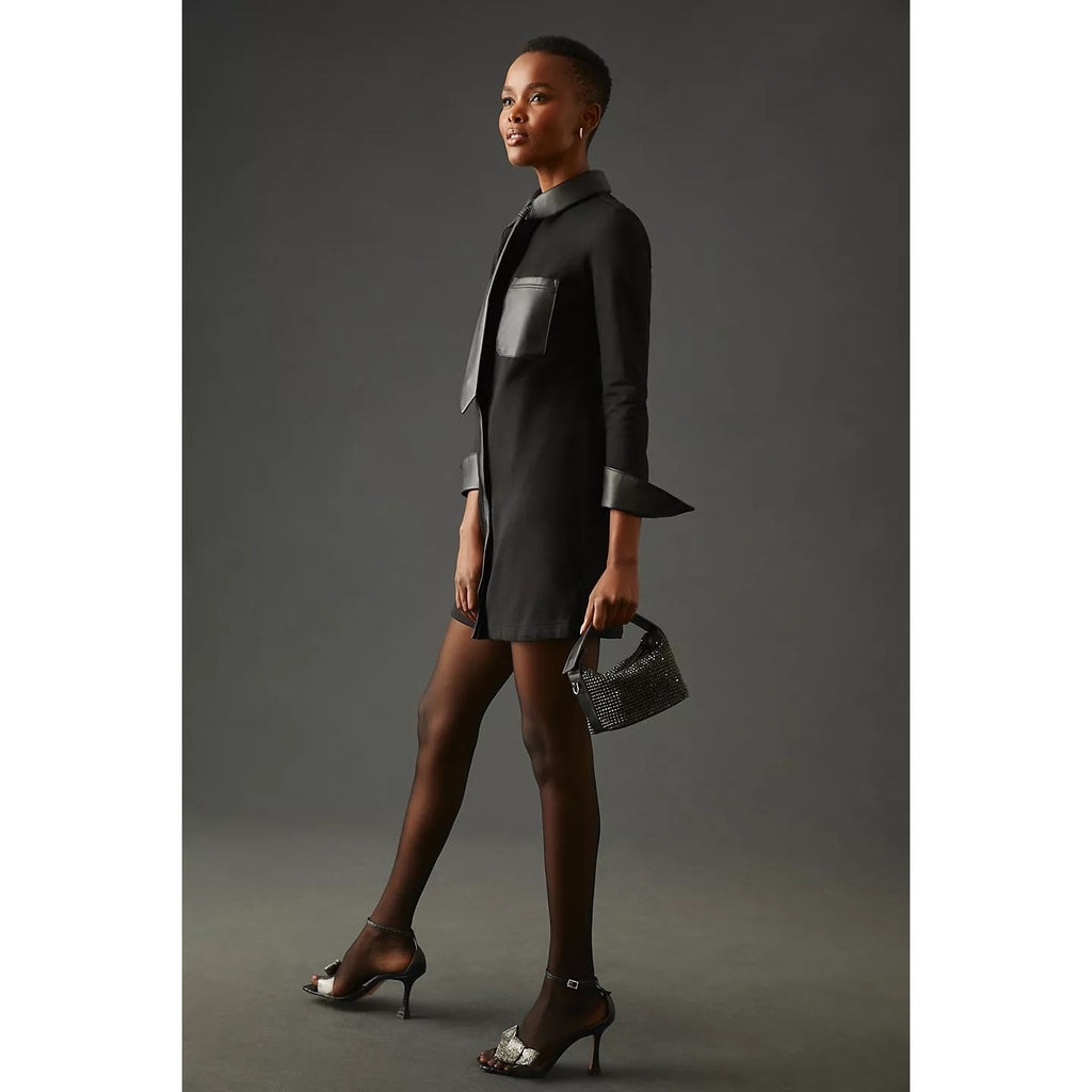 New Anthropologie Maeve Faux Leather Neck Tie Shirt Dress $160  X-SMALL