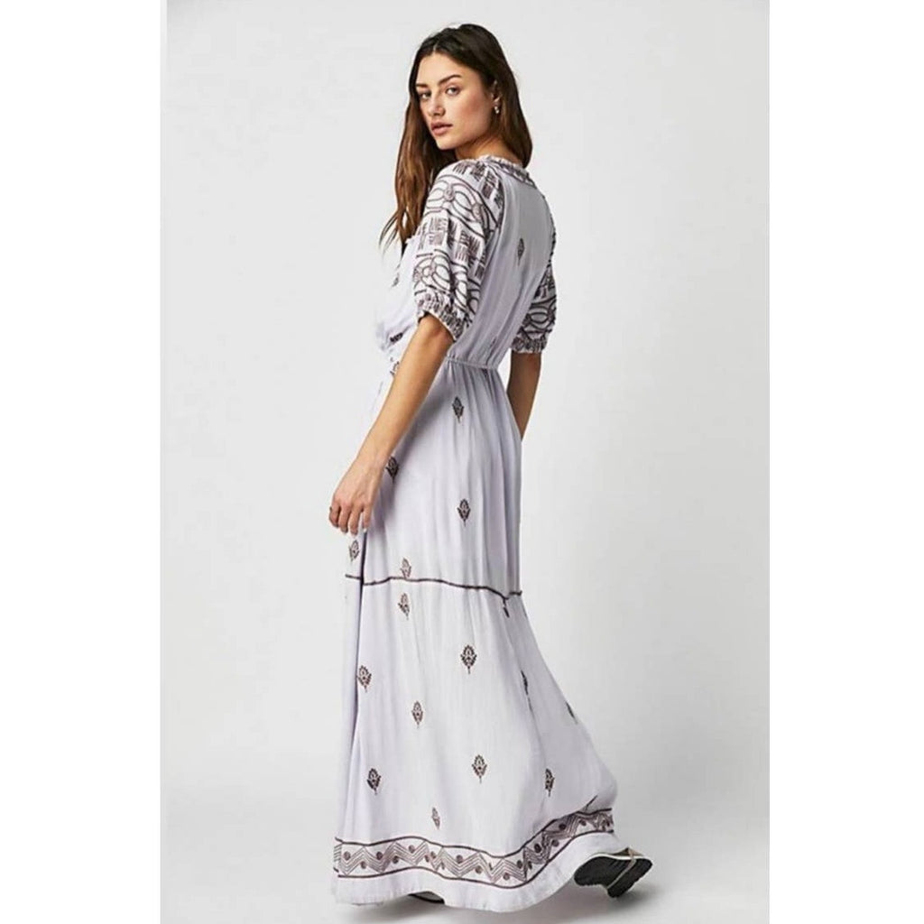 New Free People Riley Embroidered Button Front Midi Dress $188 SMALL Stardust