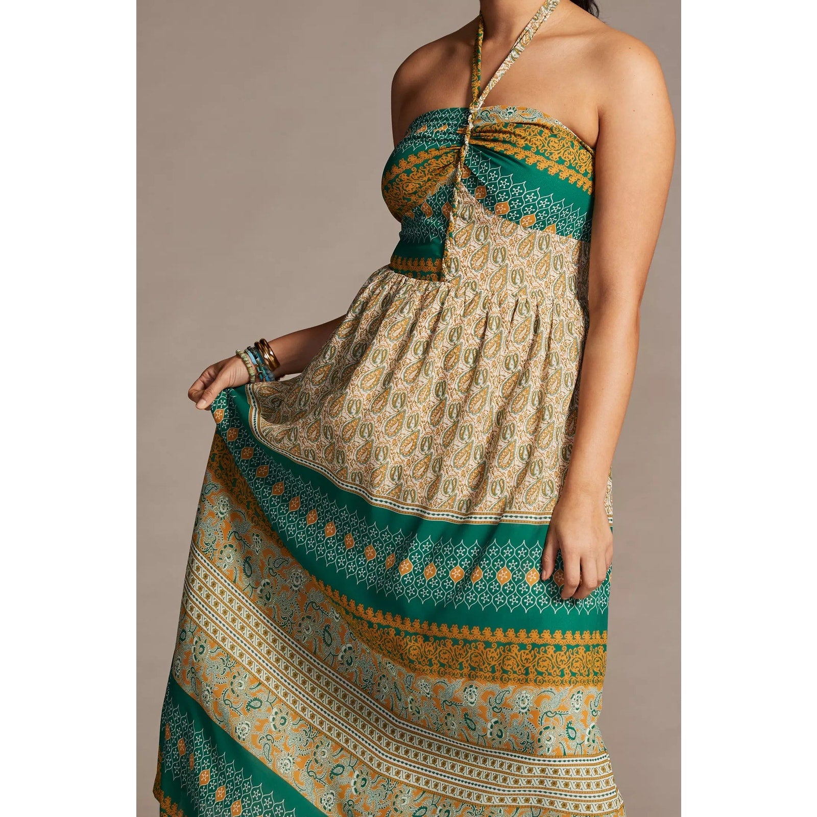 New Anthropologie TINY Twist Halter Maxi Dress $198 MEDIUM Green