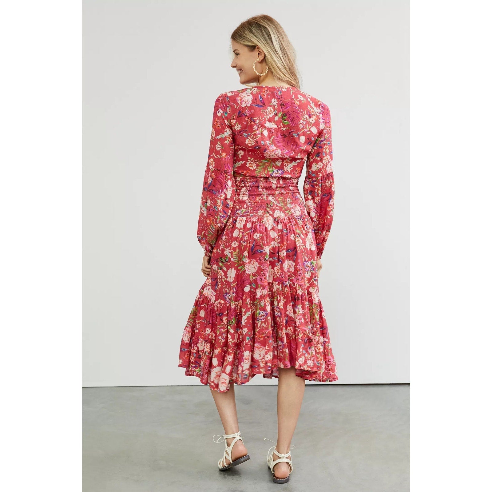 Anthropologie Smocked Floral Midi Skirt & Tie Front Top Set