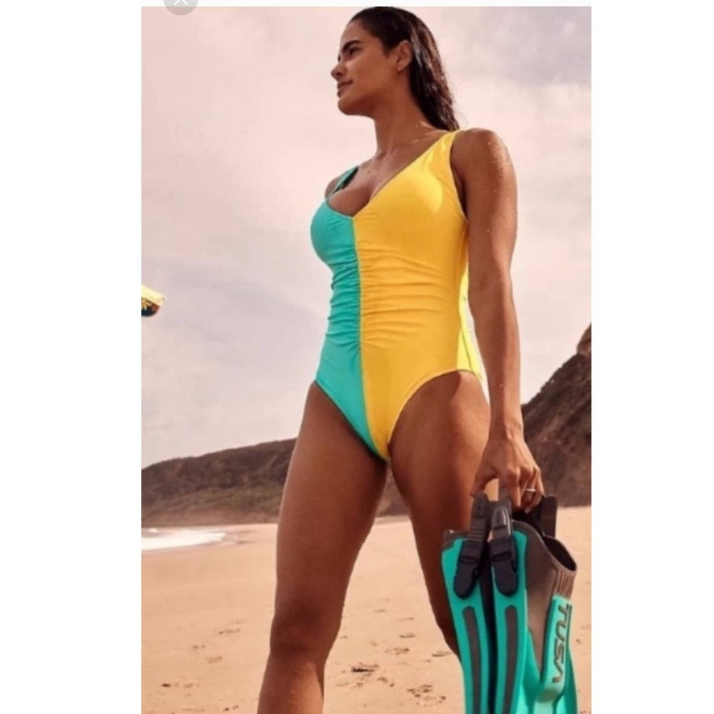 Free People Solid & Striped Lucia Colorblocked One-Piece Swimsuit SMALL Free People