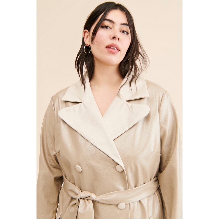 New Anthropologie Colorblock Vegan Leather Trench Coat $250 PLUS 2X