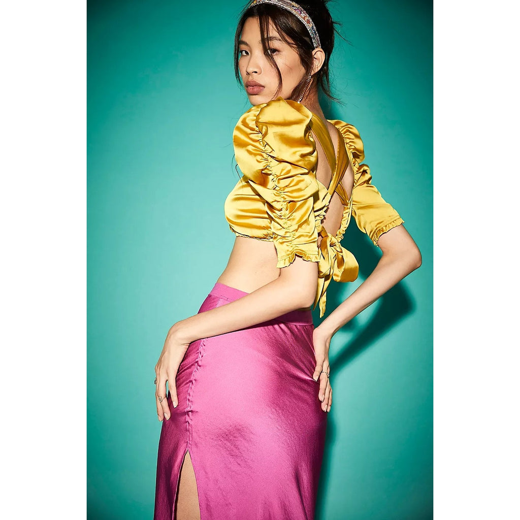New Free People FOR LOVE AND LEMONS Alia Cross Front Crop Top $153 SMALL Gold