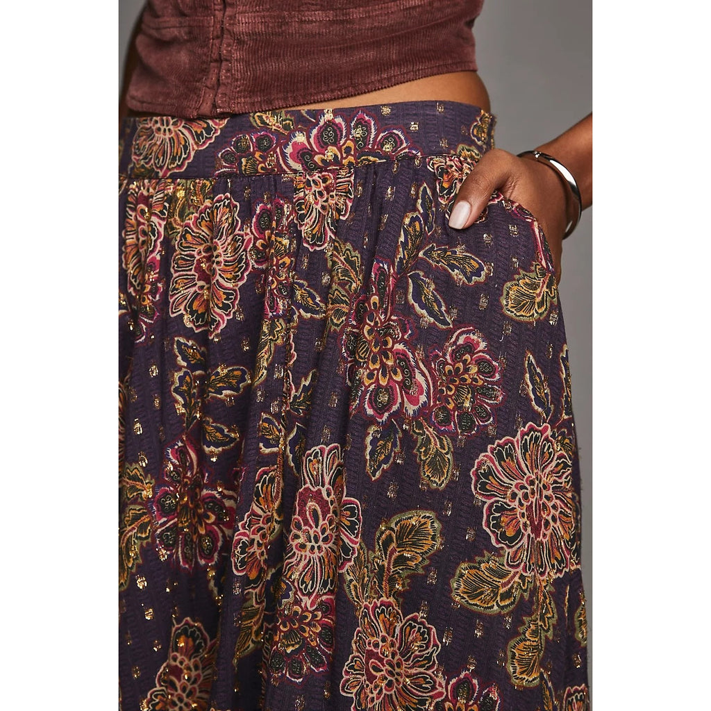 New Anthropologie The Odells Nina Floral Maxi Skirt $248 SMALL Purple