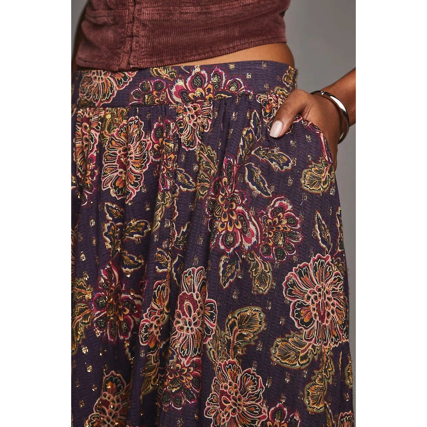 New Anthropologie The Odells Nina Floral Maxi Skirt $248 SMALL Purple