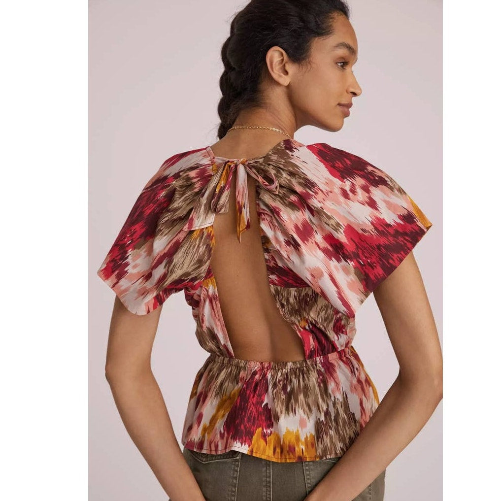 New Anthropologie Painterly Open-Back Blouse Love The Label $130 XS Burgundy