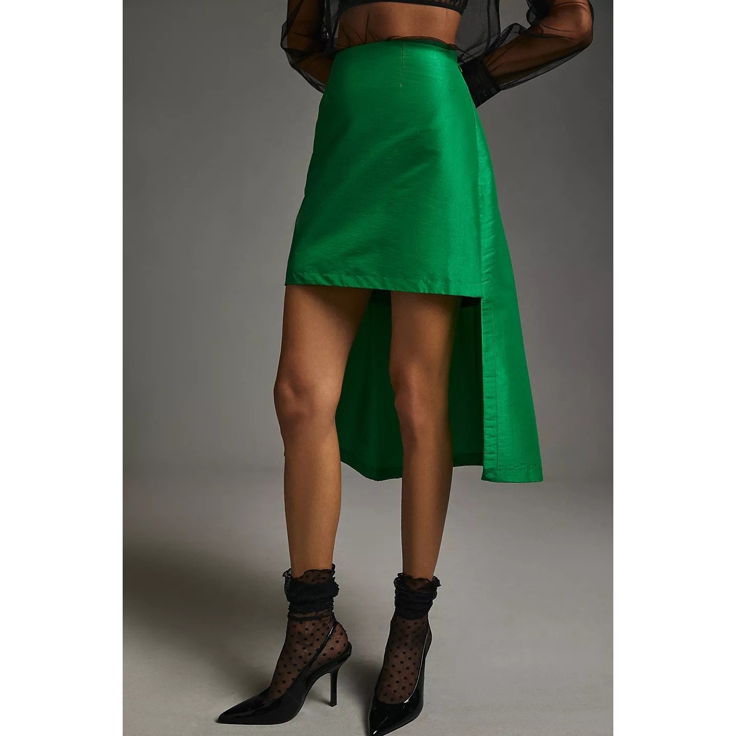 New Anthropologie Maeve Asymmetrical Sateen Mini Skirt $148 SIZE 2 Green
