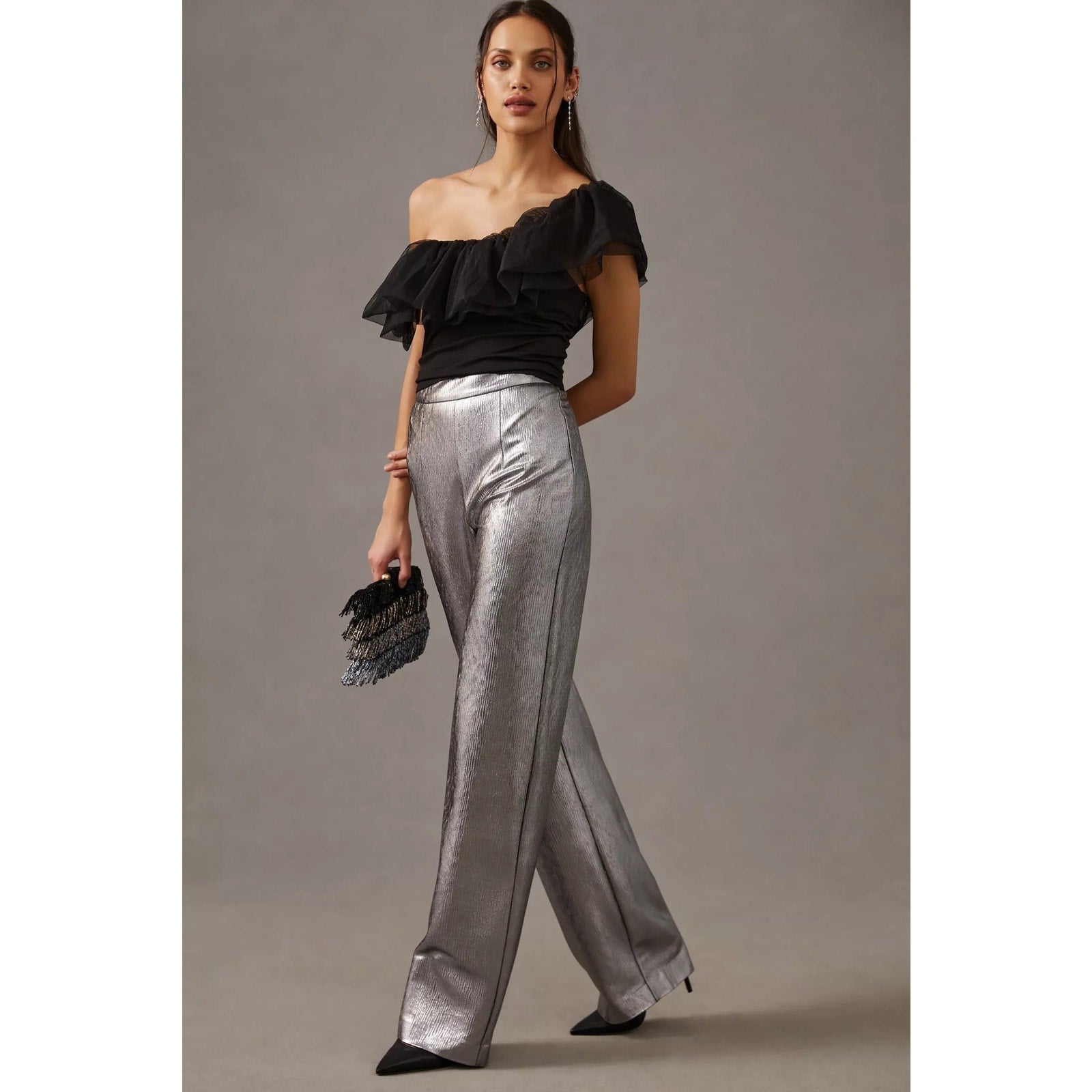 New Anthropologie Sunday in Brooklyn One-Shoulder Top $78 LARGE PETITE Black