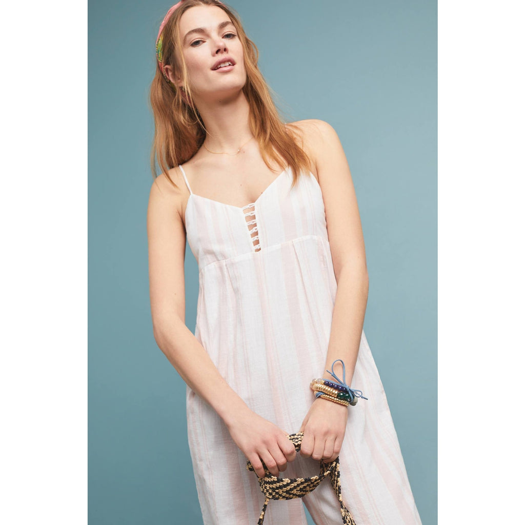 New Anthropologie Peachy Keen Jumpsuit SMALL $160 Pink V-neck Cotton Cropped