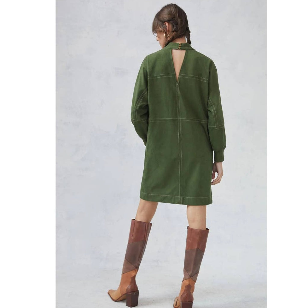 New Anthropologie Faux Suede Mock Neck Tunic Dress $160 SMALL Green