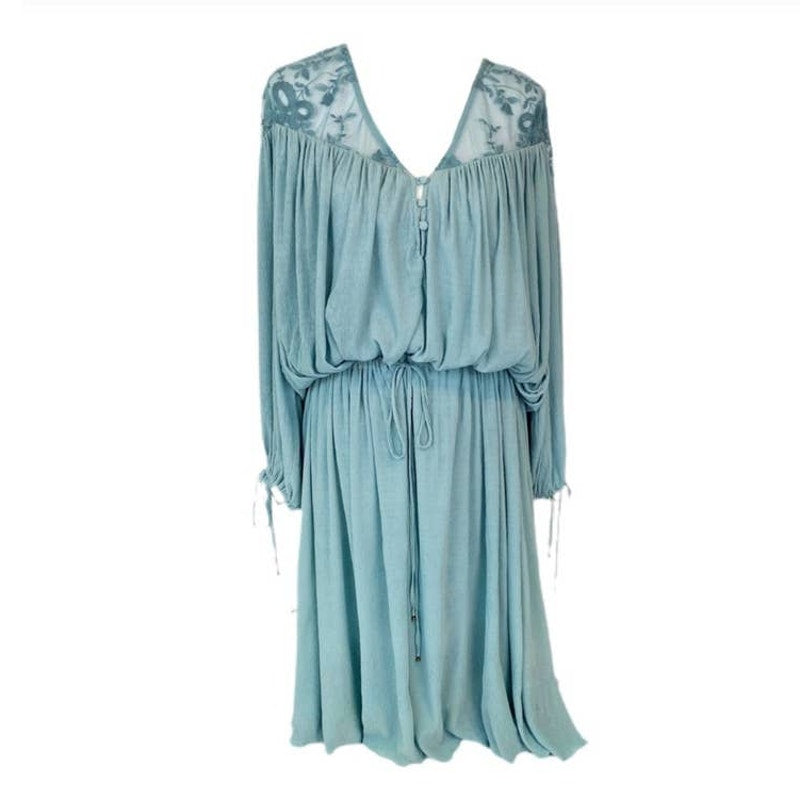New Free People Clementine Boho Floral Maxi Dress $250 XS/S/M Blue Lace Chiffon