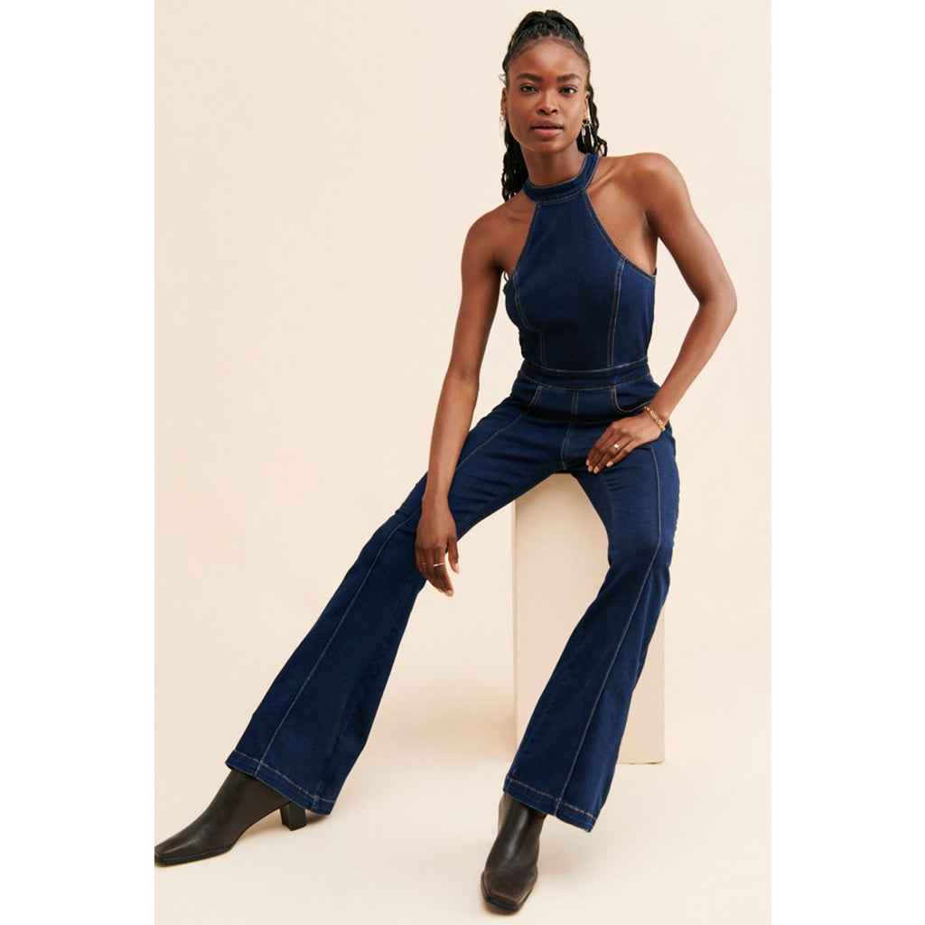 Denim Style Retro Flared Jumpsuit