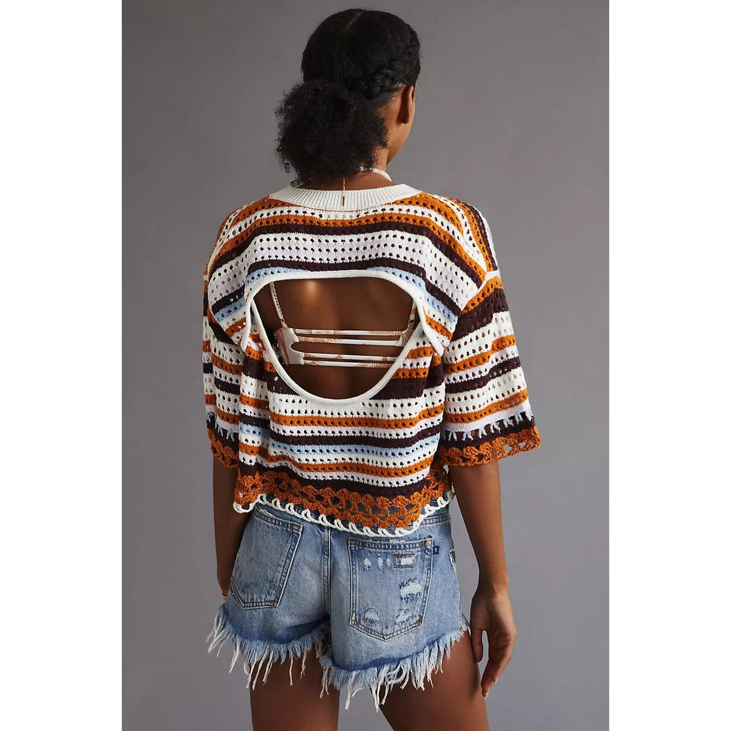 New Anthropologie by Maeve Striped Open-Back Poncho $118 ONESIZE Knit