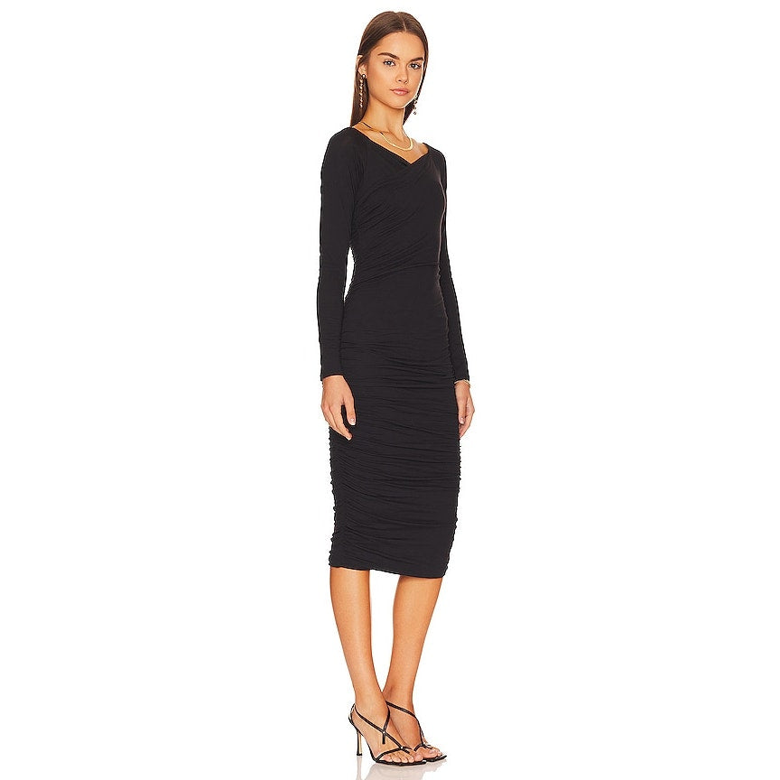 New Anthropologie Velvet by Graham & Spencer Tori Ruched Dress $189 LARGE Black