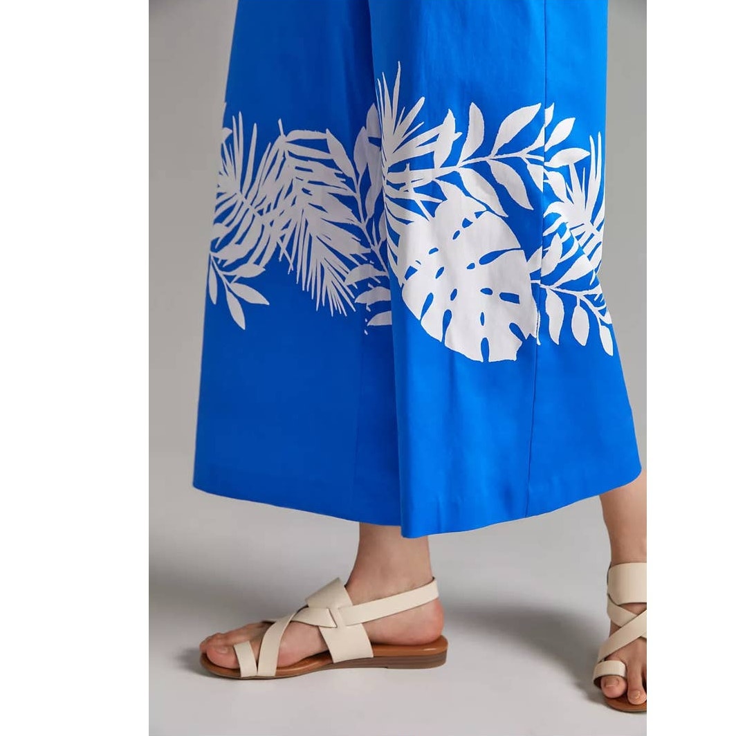 New Anthropologie HUTCH Palm Frond Wide-Leg Pants $148 SIZE 6 Blue