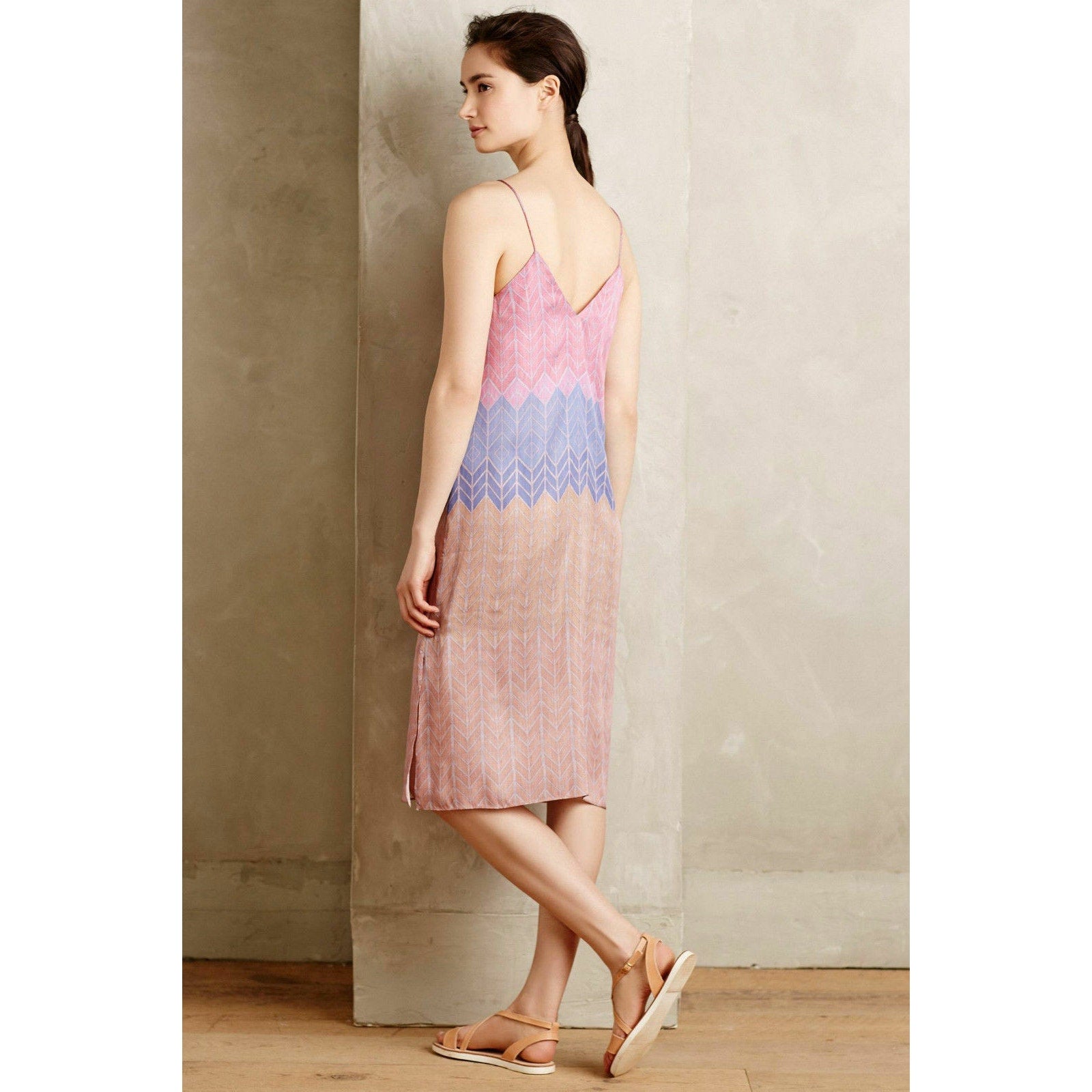 NEW $168 Anthropologie by Morgan Carper Chevron Stripe Slip Midi Dress MP