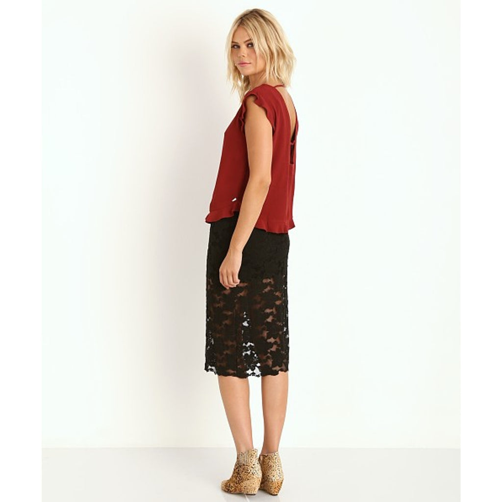New Free People Lace Pencil Skirt Black $78 X-Small Midi Elastic Waist Lined