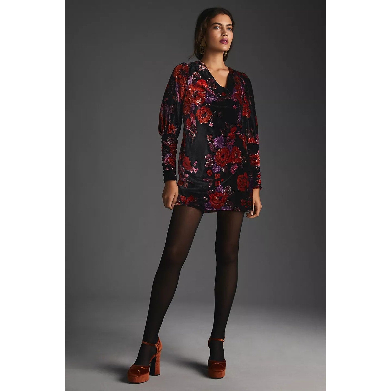 New Anthropologie Maeve Cowl-Neck Velvet Dress $180 X-SMALL Black Motif