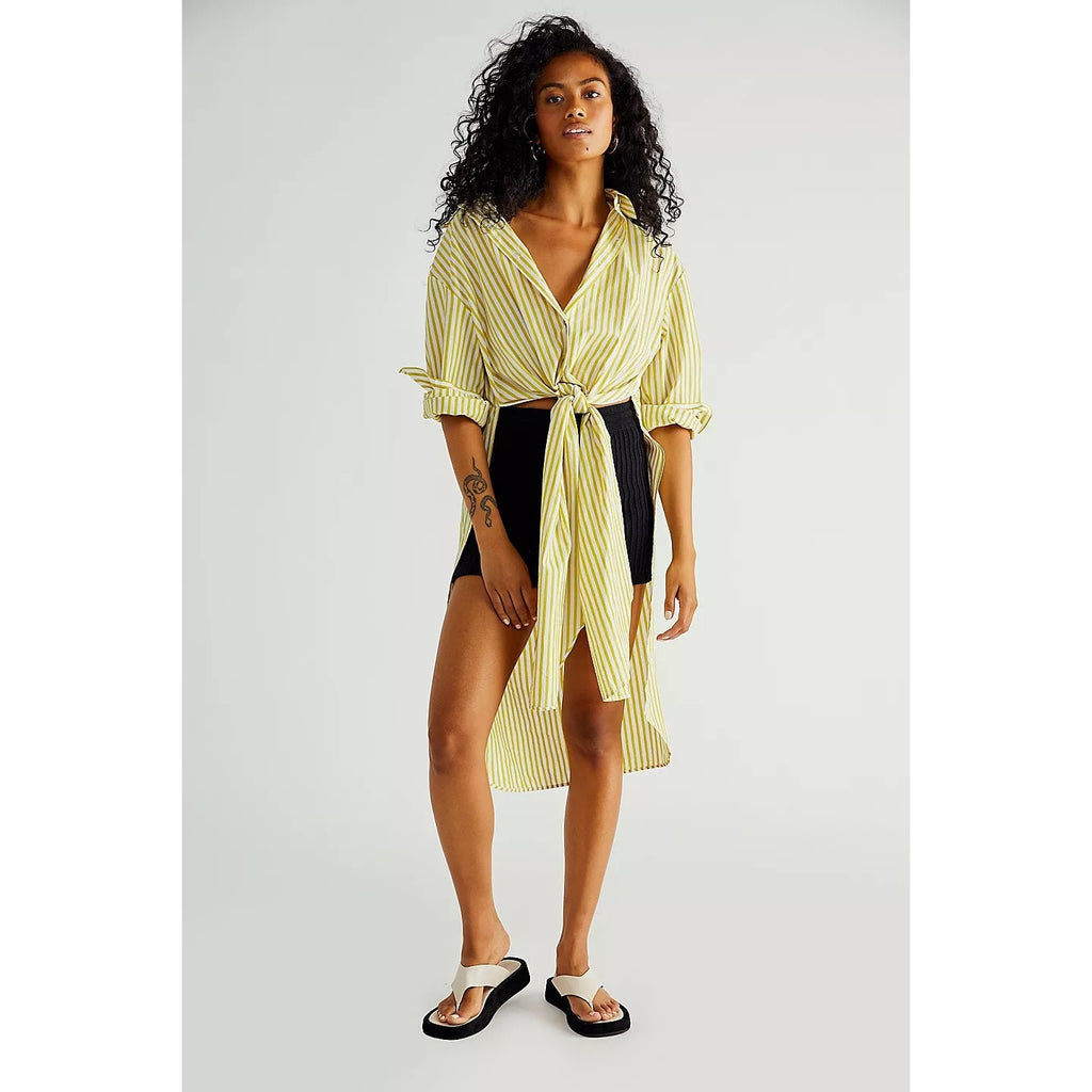 New Free People Winona Wrap Shirt $78 SMALL Green Striped