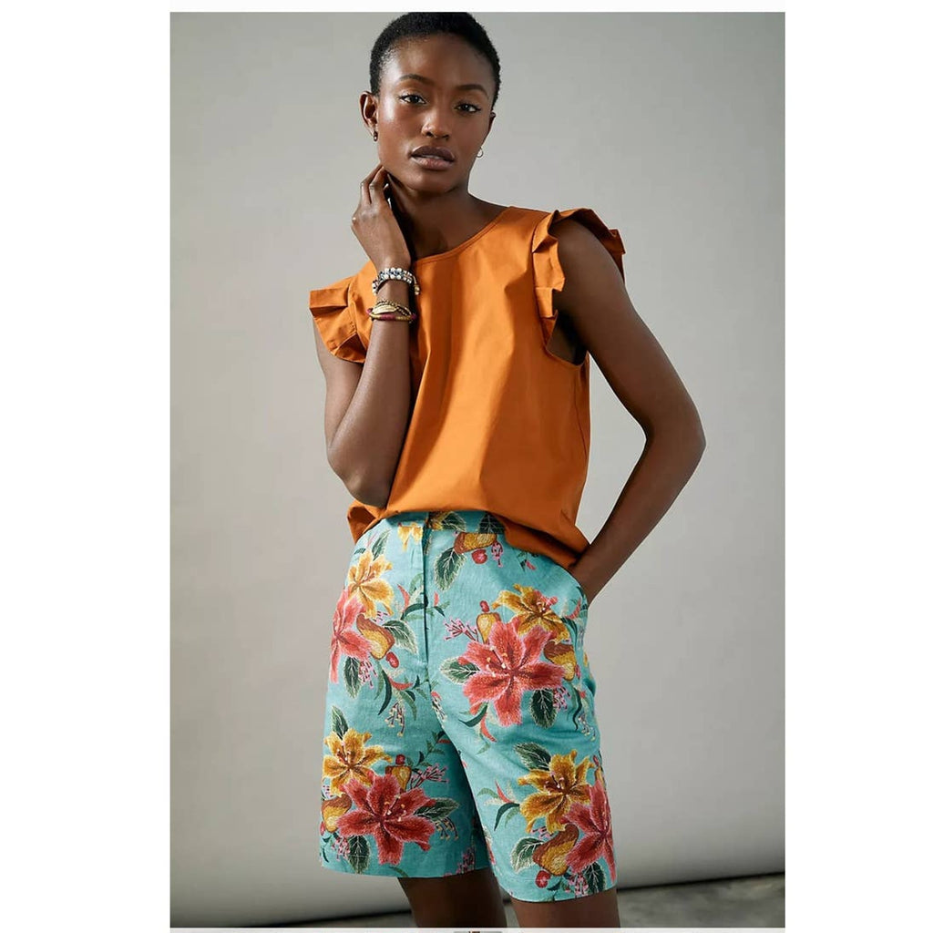 New Anthropologie Farm Rio Melanie Bermuda Shorts $118 X-SMALL Turquoise Floral