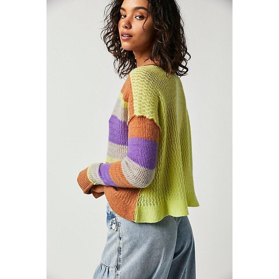 Free People Ives Cashmere Striped Pullover V-neck Sweater