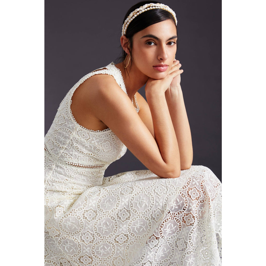 New Anthropologie Embroidered Lace Cutout Maxi Dress $270 SIZE 8 Ivory MIDI