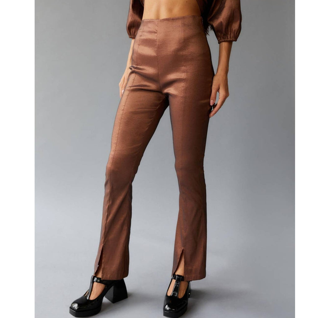 New Free People x Hosbjerg Elora Flare Pants $168 EU MEDIUM/US 6 Metallic Walnut