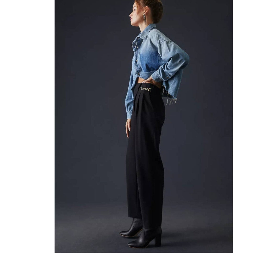 New Anthropologie Exquise Straight-Leg Trousers $180 X-LARGE Black