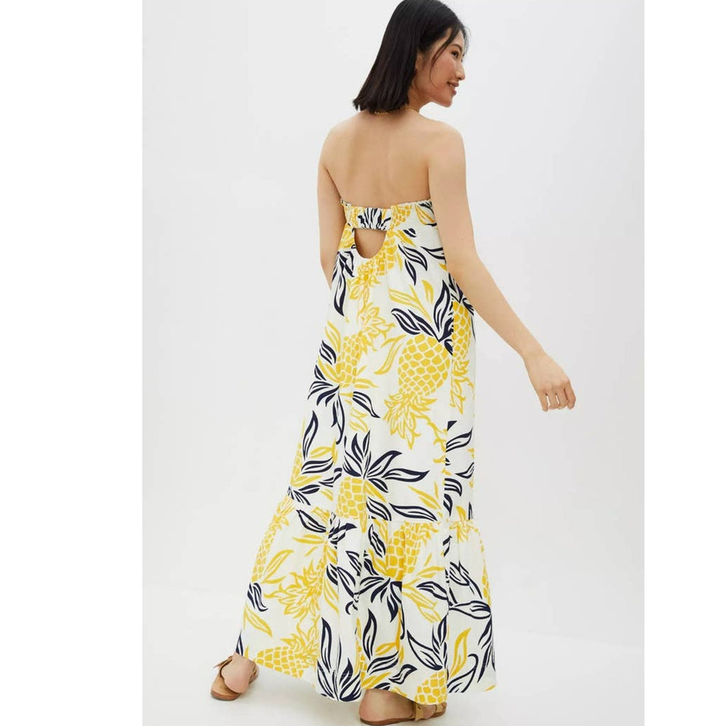 New Anthropologie Flounced Floral Maxi Dress $188 Yellow MEDIUM Pineapple