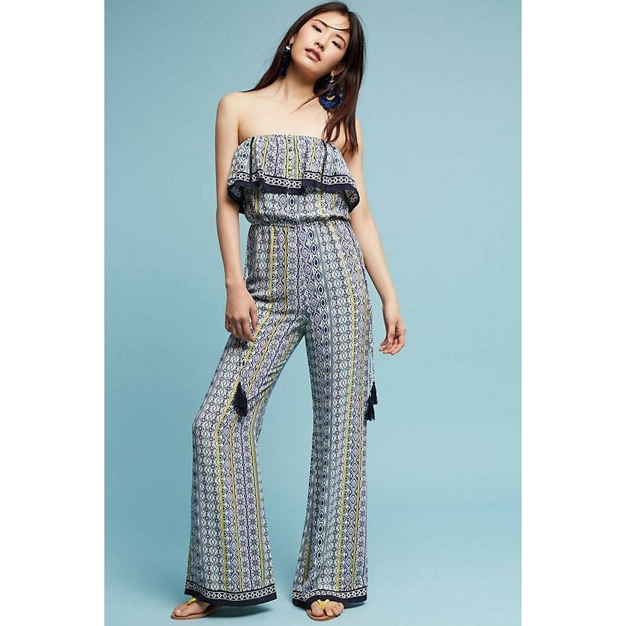 New Anthropologie Alara Strapless Jumpsuit by ASTR $148 Navy X-SMALL