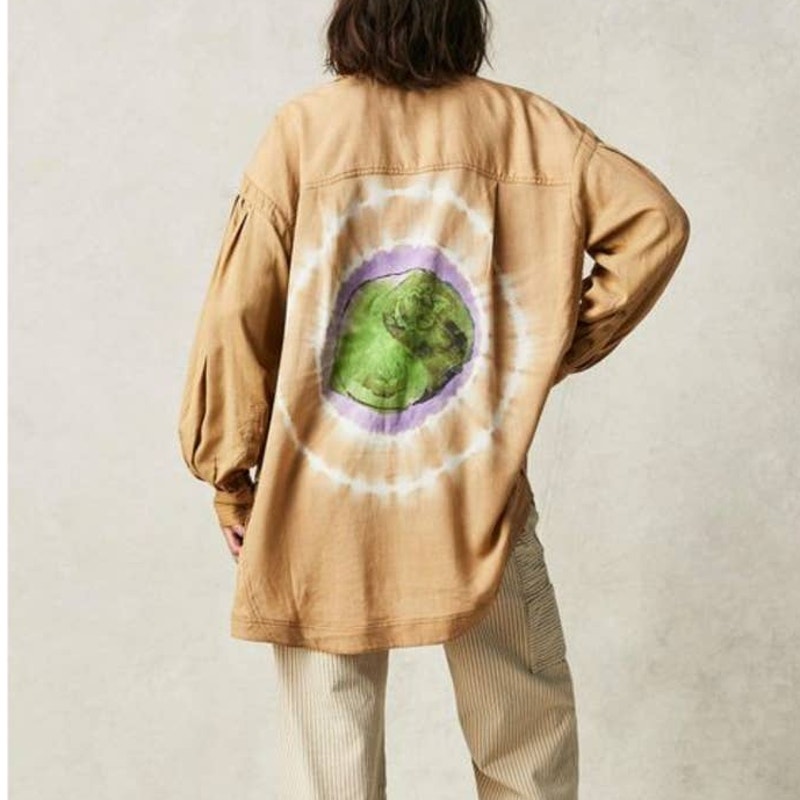 New Free People WTF Yin Yang Tie Dye Graphic Buttondown $198 SMALL Boho