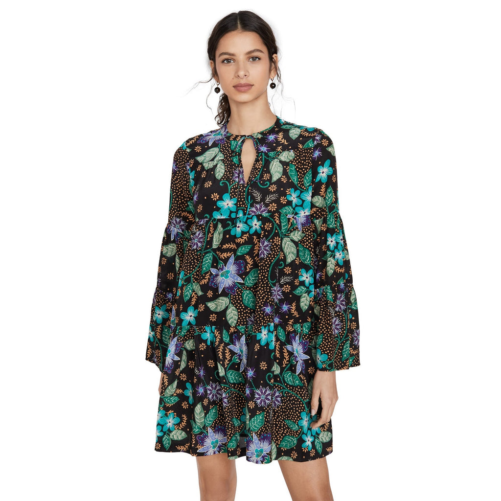 New Warm Silk Garden Tiered Floral Boho Mini Dress $450 SMALL US 4 (1)