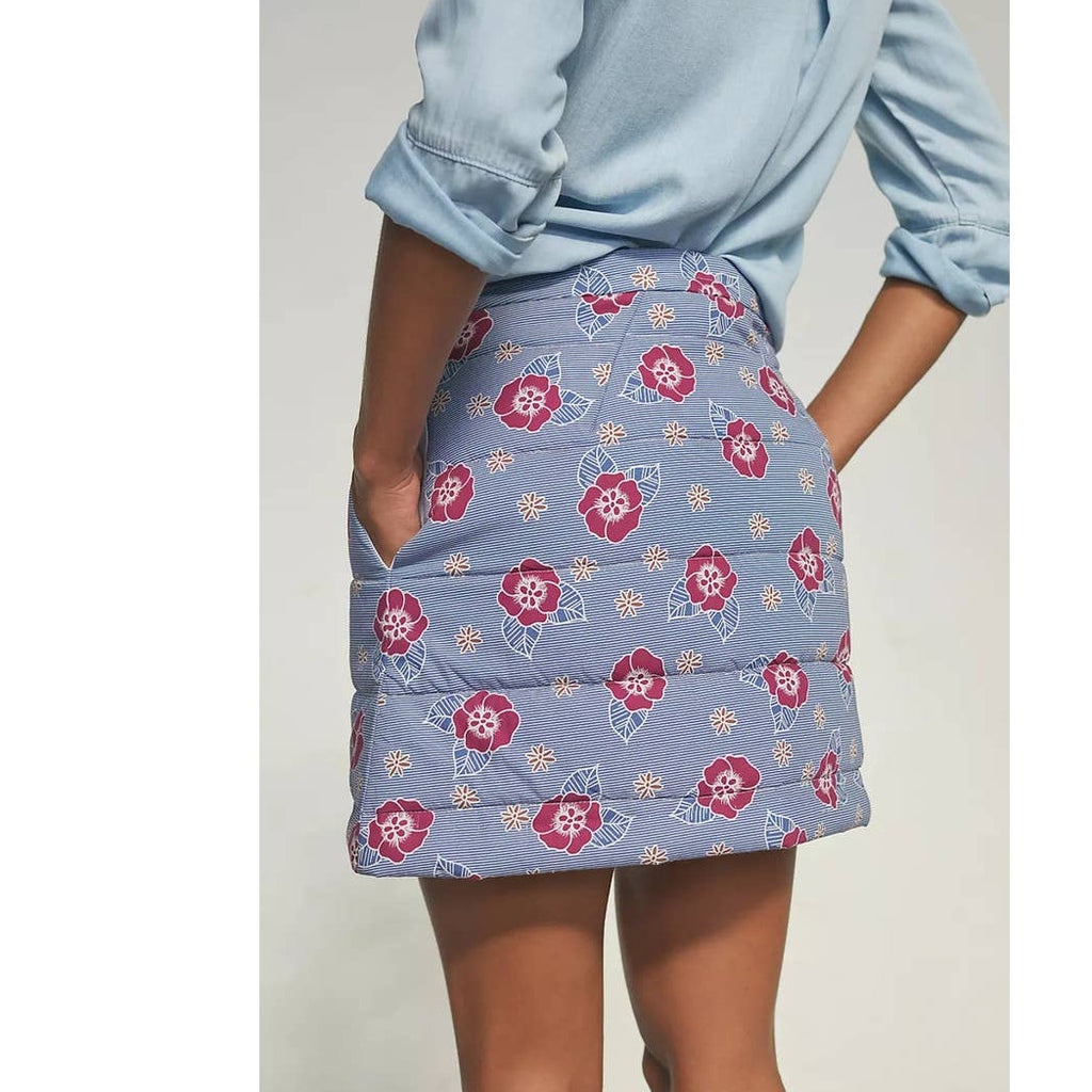 New Anthropologie Carleen Floral Quilted Mini Skirt $227 SMALL Blue
