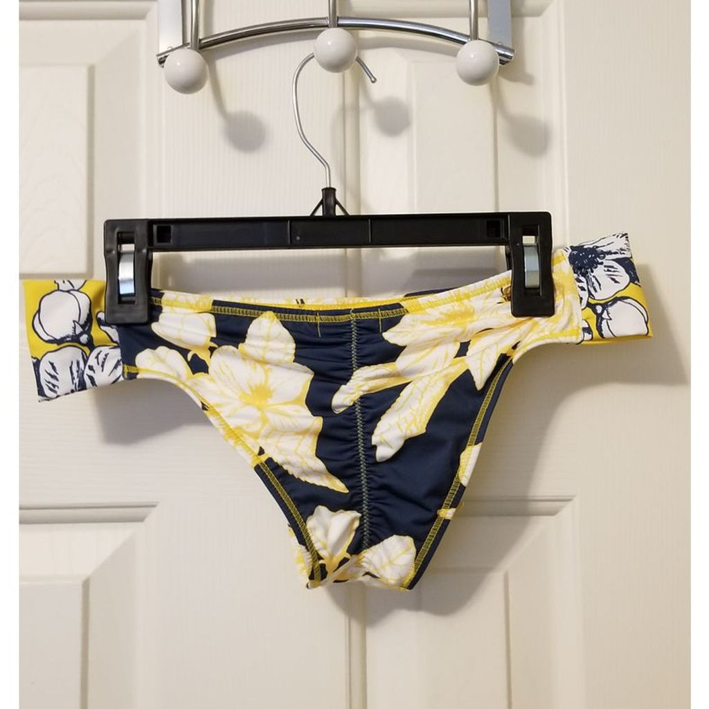 New Palmacea Lily Bandeau Top + Bikini Bottom Size Small Yellow Blue Floral