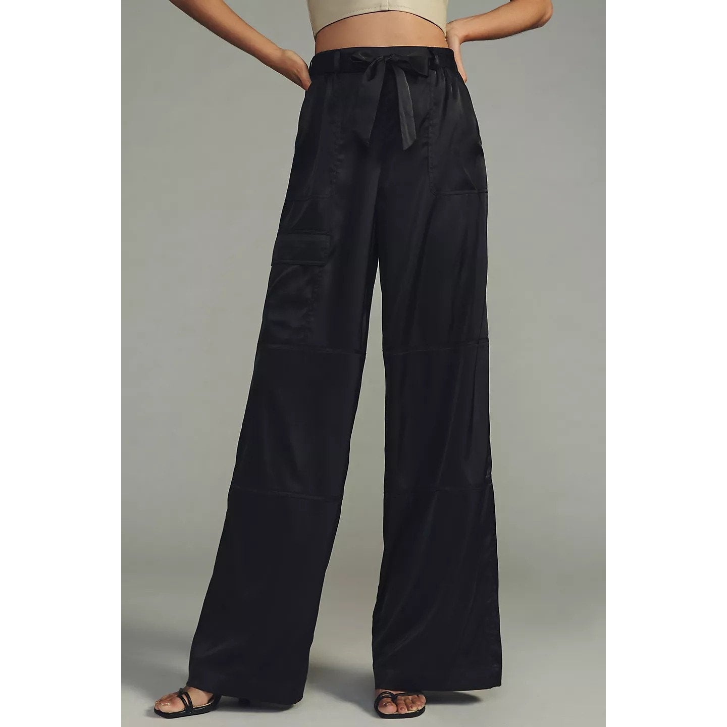 New Anthropologie Hutch Satin Utility Pants $148 SMALL Black Spandex