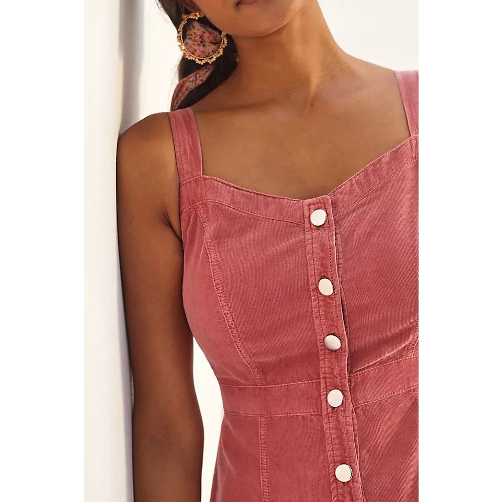 New Anthropologie Pilcro Tiered Corduroy Button Midi Dress Sz 2 $180 Pink Retro