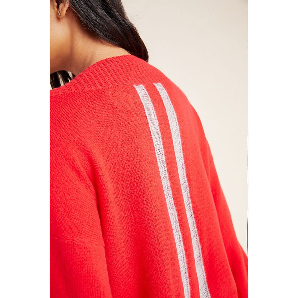 New Anthropologie Maisie Striped V-neck Cashmere Sweater by Charli $274 XS Red