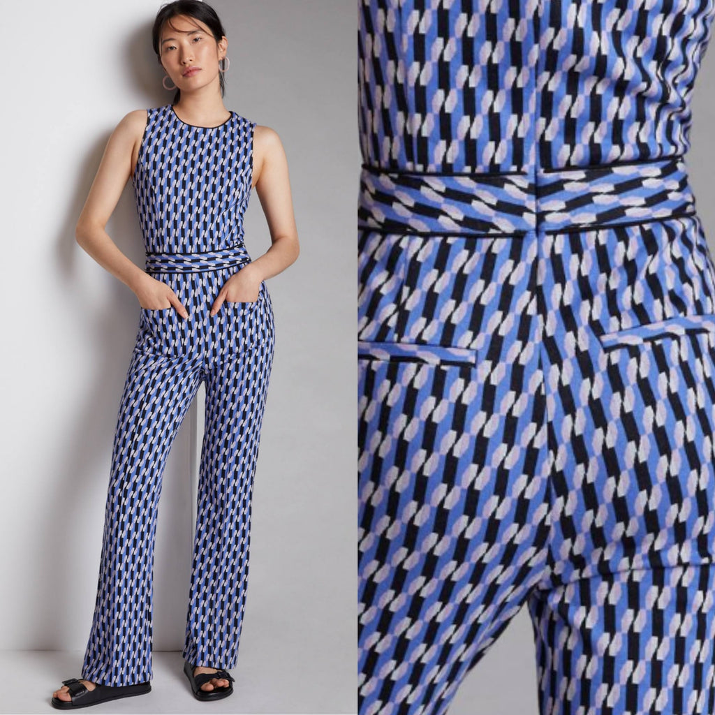 New Anthropologie Maeve Ponte Wide-Leg Jumpsuit $160 Medium Blue