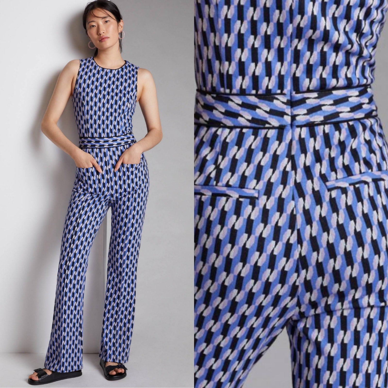 New Anthropologie Maeve Ponte Wide-Leg Jumpsuit $160 Medium Blue