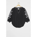 New Anthropologie Remy Embroidered Blouse $148 SMALL Navy Blue Geo Retro Boho