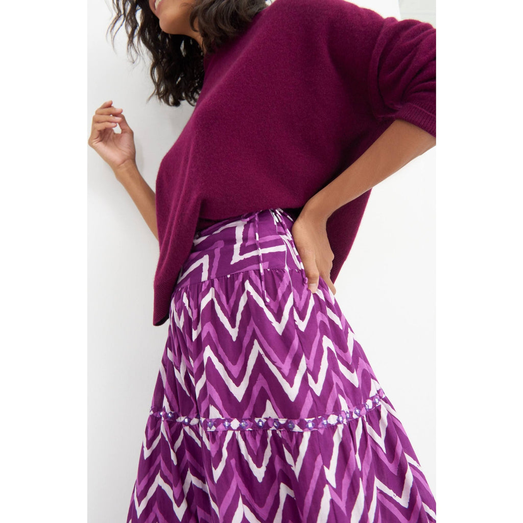 Anthropologie Krissa Tiered Maxi Skirt by Nikasha SIZE 6 Purple Motif Anthropologie