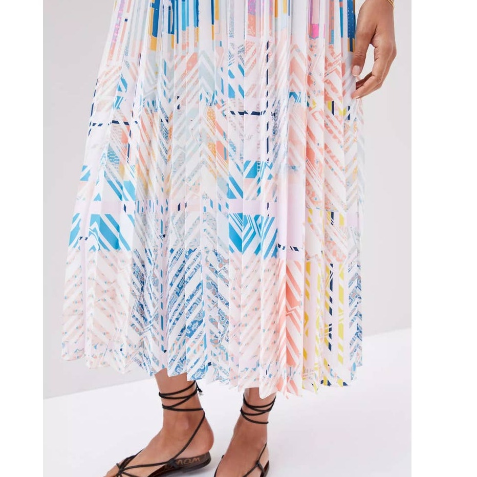 New Anthropologie GEISHA DESIGNS Abstract Pleated Midi Dress $230 SMALL