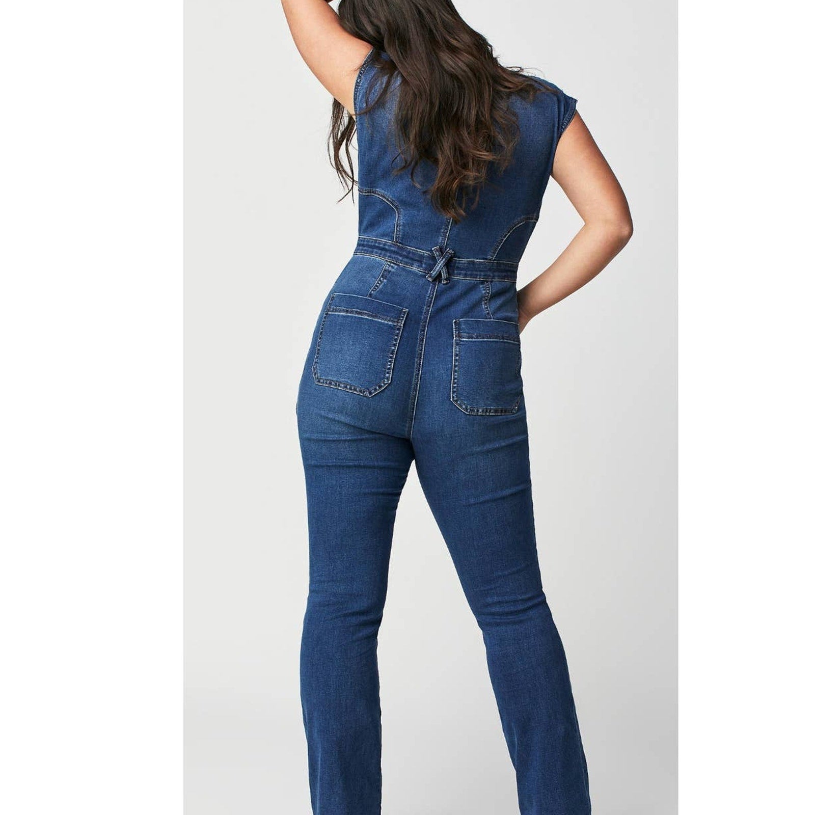 Free People Wtf Crvy Hyde Park Stretch Denim Jumpsuit