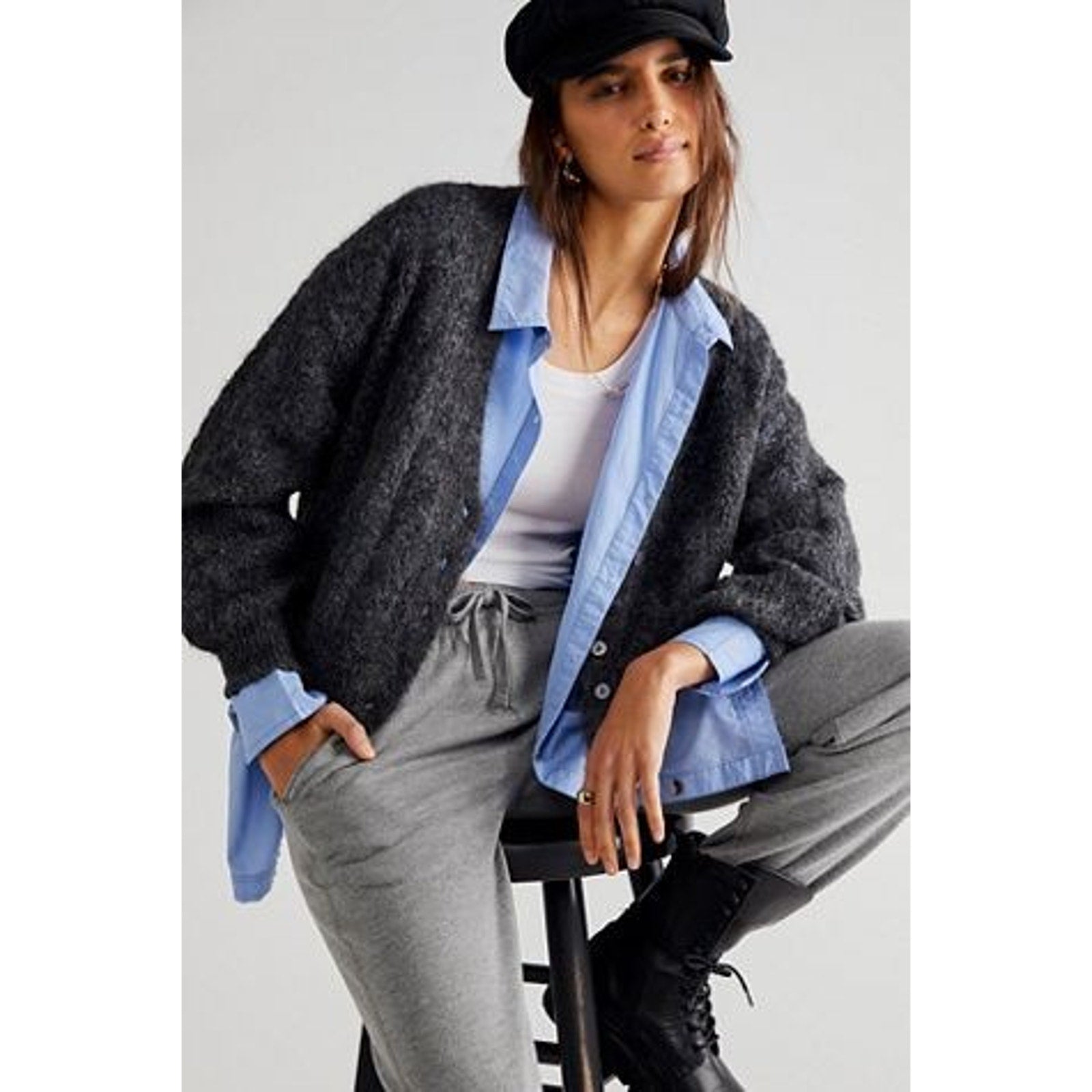 Free People Button Amelia Cardi Alpaca Sweater