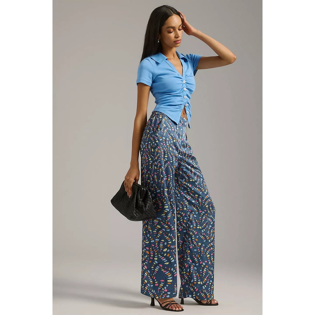 New Anthropologie Stella Nova Orli Wide-Leg Pants $199 Blue EU36 US SMALL
