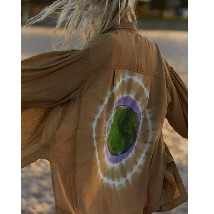 New Free People WTF Yin Yang Tie Dye Graphic Buttondown $198 X-SMALL BOHO