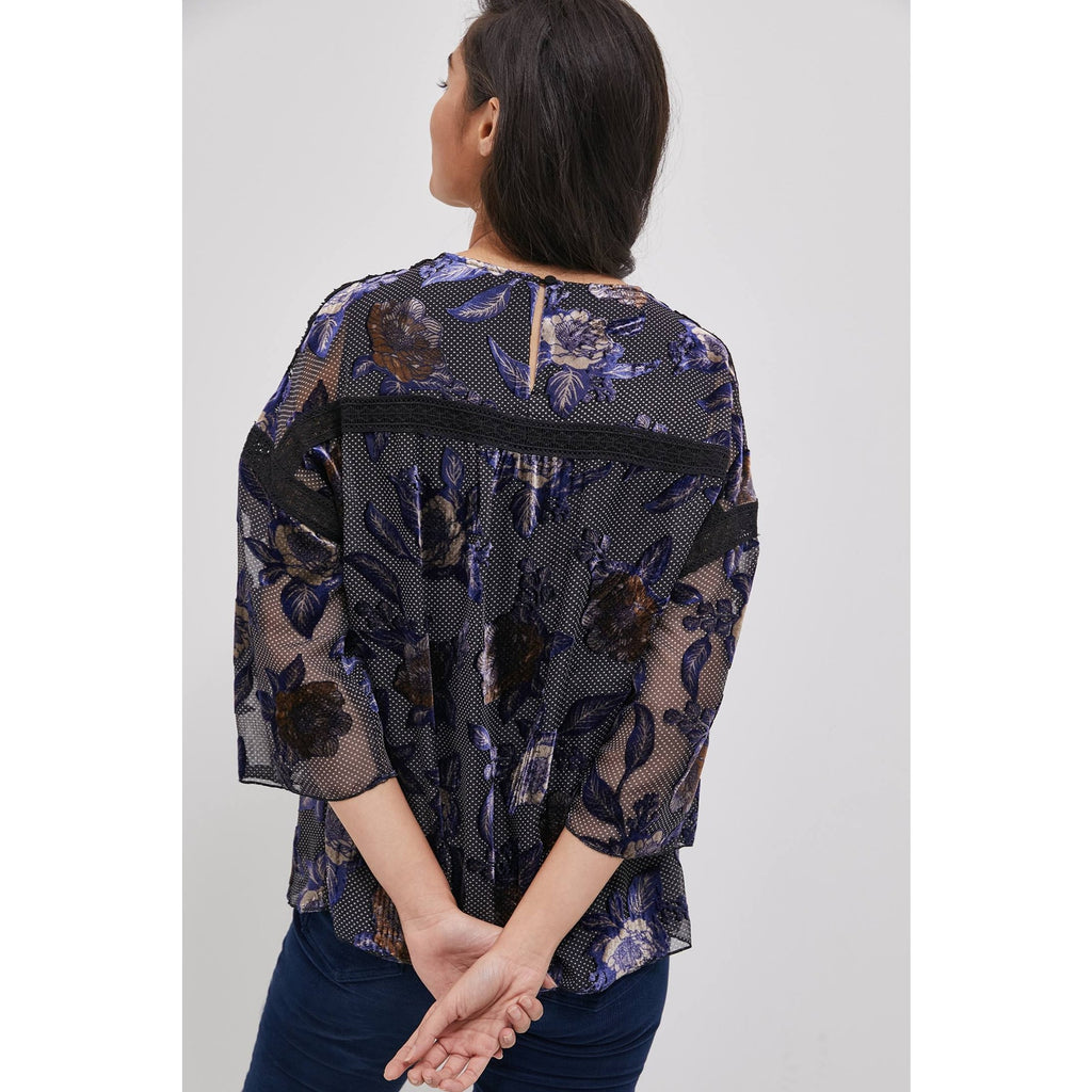 New Anthropologie Zelda Burnout Floral Velvet Blouse $168 SMALL Black